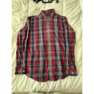 Ralph Lauren XL Custom Fit Red Plaid 100% Cotton Long‎ Sleeve Button Down Shirt